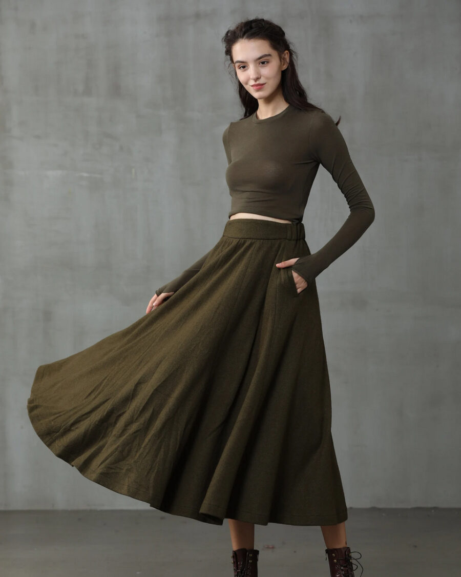 Sparkpick features Linennaive on Etsy Wool midi skirt in sustainable fashion