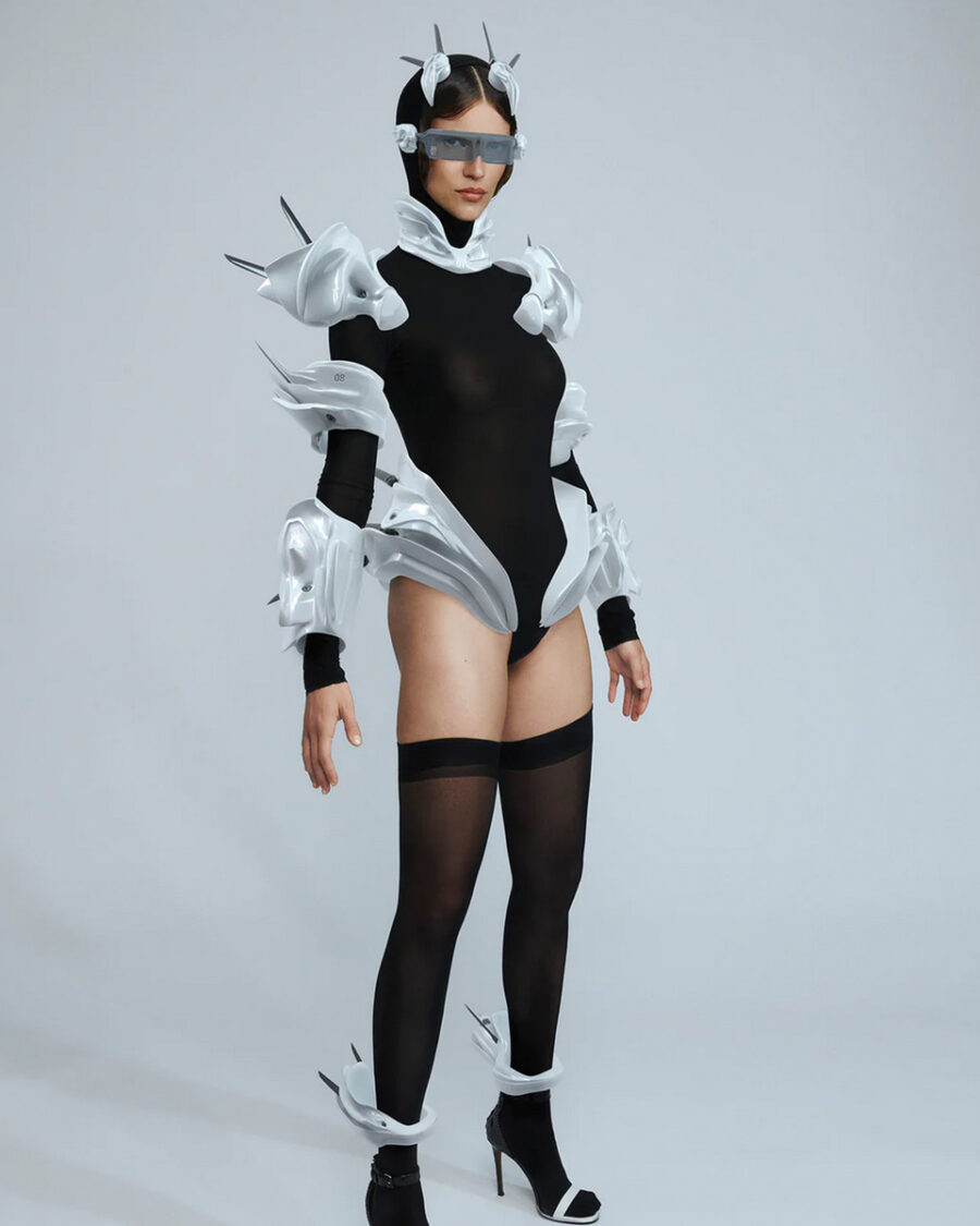Sparkpick features Nik Gundersen on DressX digital futuristic fur dress in sustainable fashion