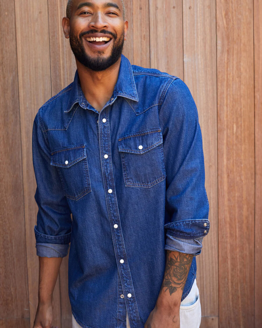 Sparkpick features Outerknown organic cotton denim shirt in sustainable fashion