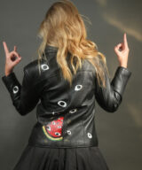 spark and rebel features upcycled hand painted leather vintage jacket in eco-fashion