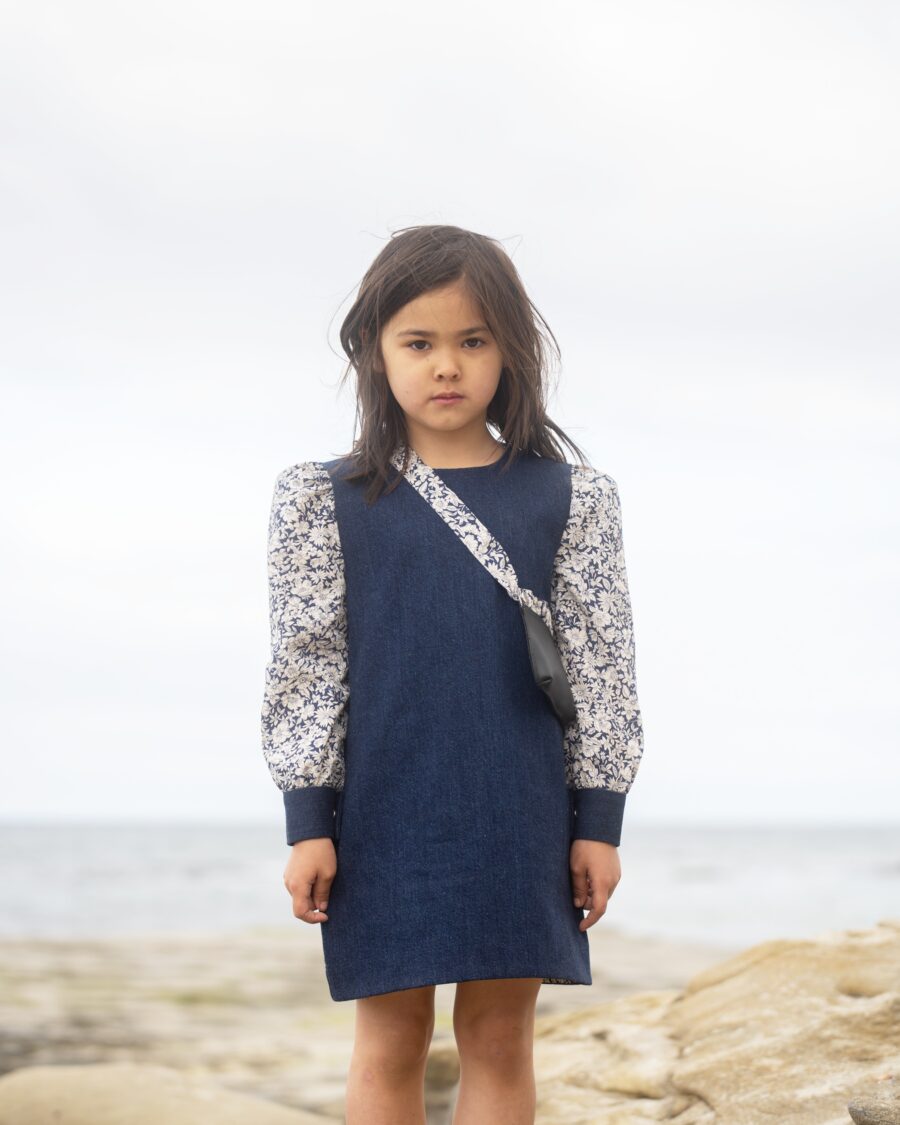 sparkandrebel features cotton denim upcycled dress children girl in eco fashion