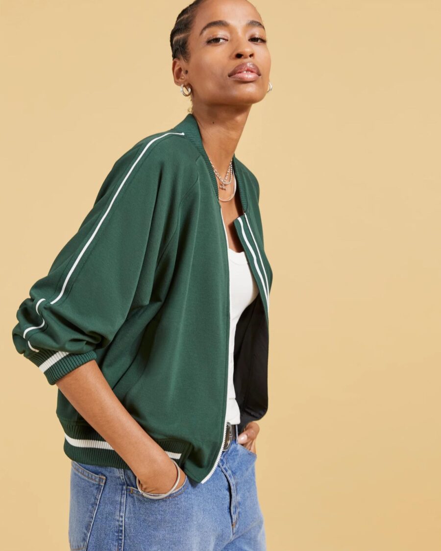 sparkpick features baukjen bomber jacket in sustainable fashion