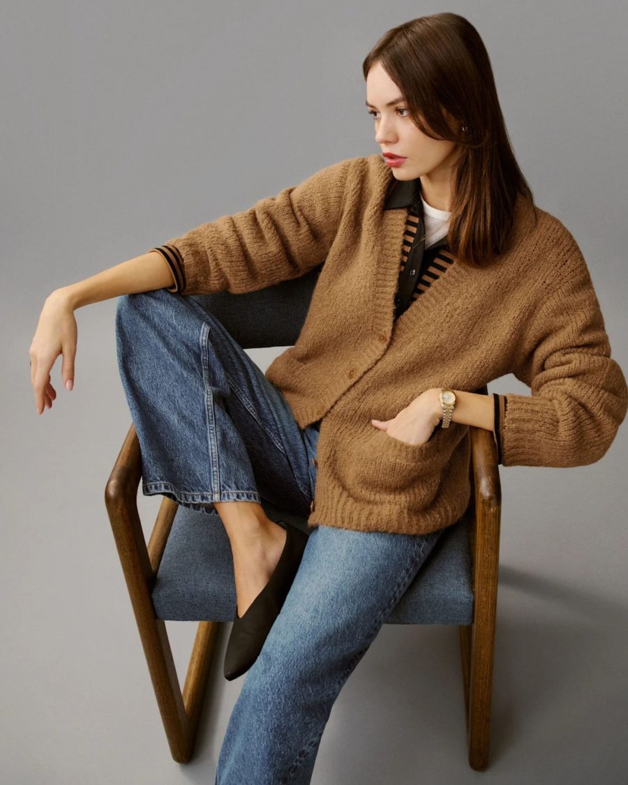 sparkpick features reformation crew cardigan in sustainable fashion