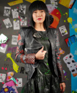 spark and rebel features upcycled leather hand painted jacket in eco fashion mushroom art