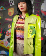 spark and rebel features upcycled-lime unique leather jacket in eco fashion