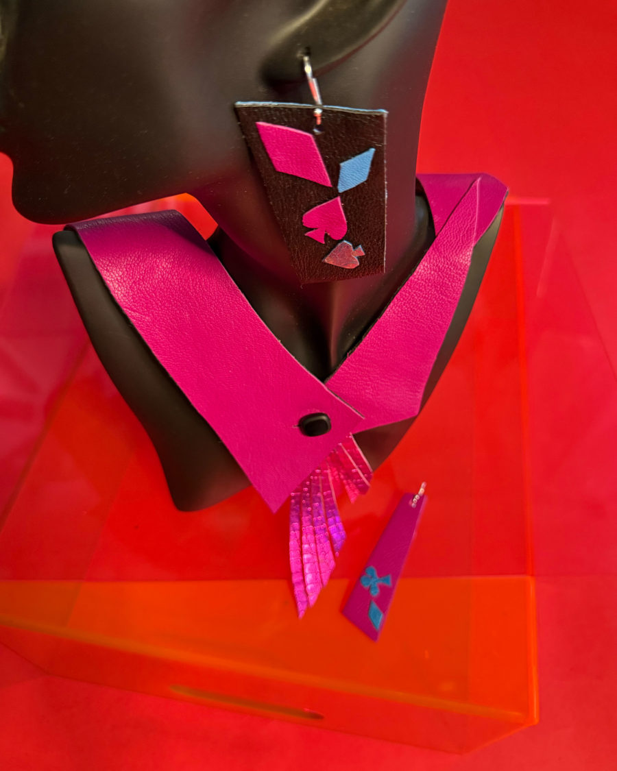 spark and rebel features upcycled earrings and necklace in eco fashion