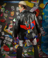 spark and rebel features upcycled leather man jacket japanese mazinger robot in eco fashion
