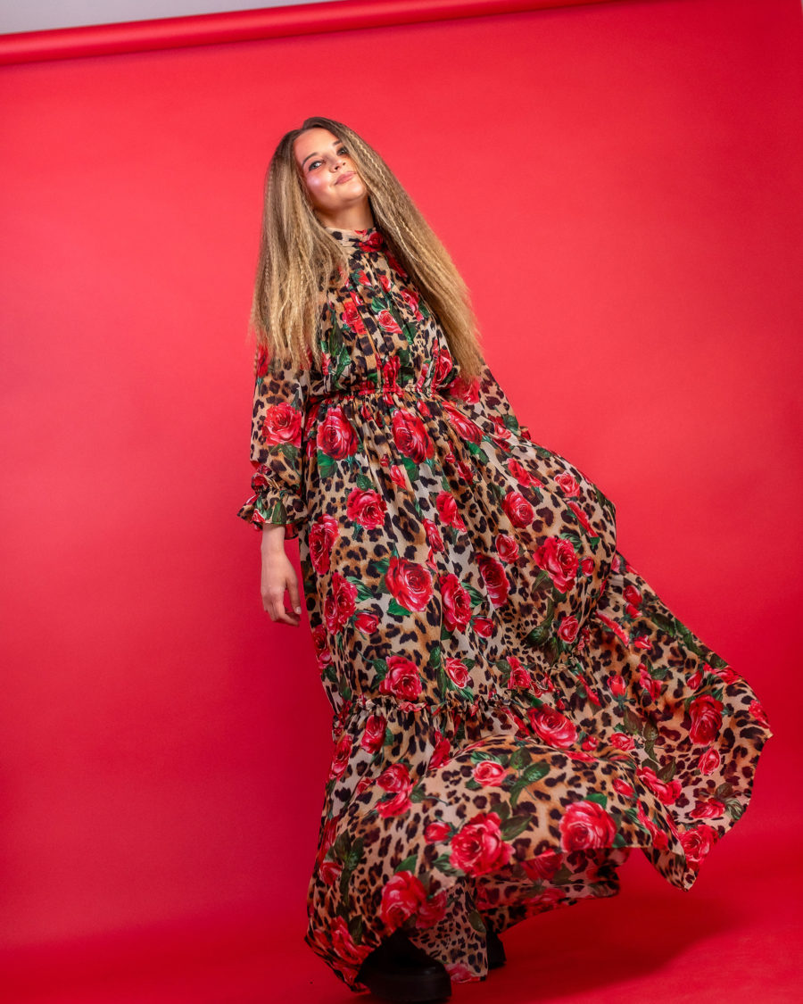 sparkpick features unique tiger and roses print dress