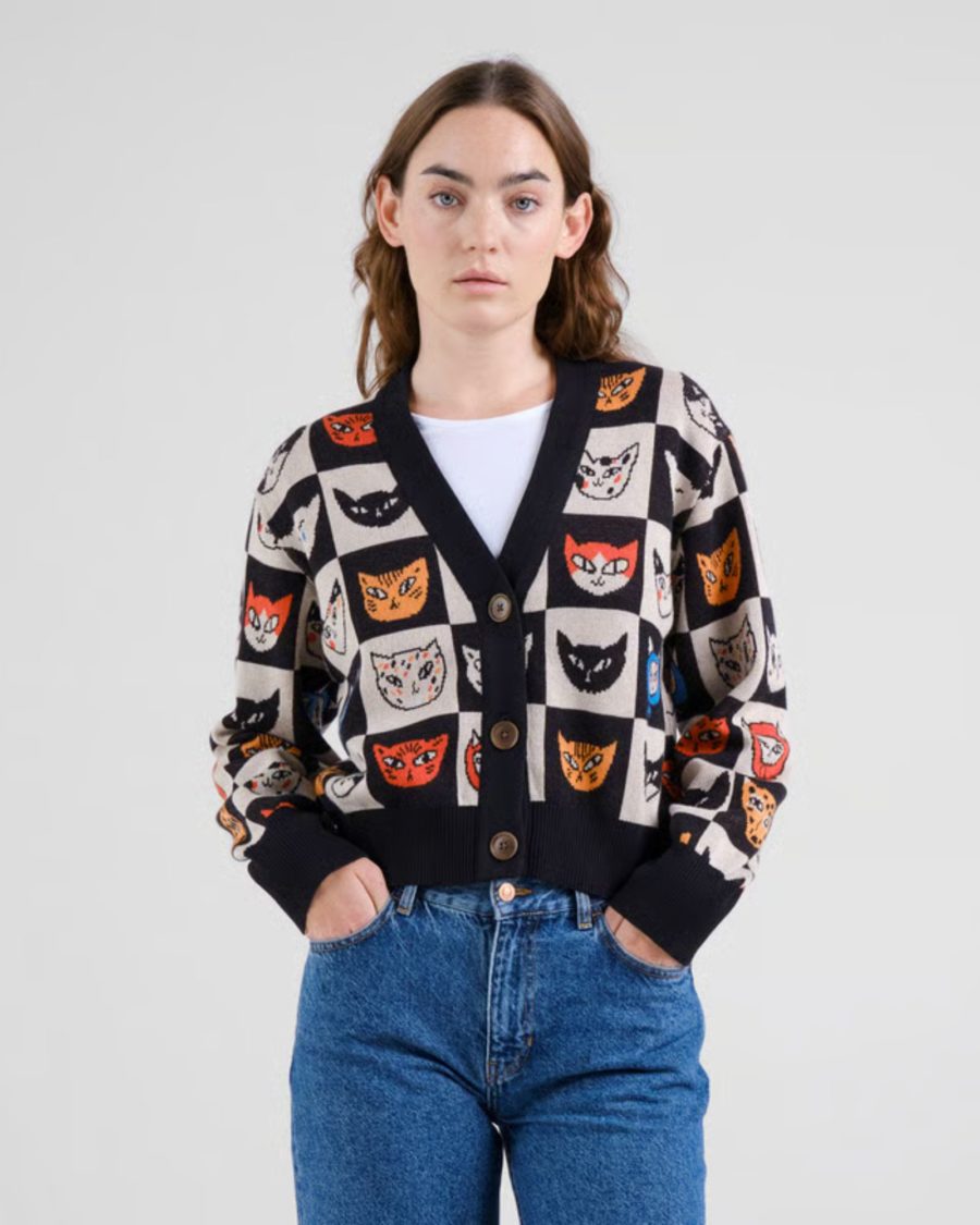 sparkpick features dedicated jacquard knit cardigan in sustainable fashion