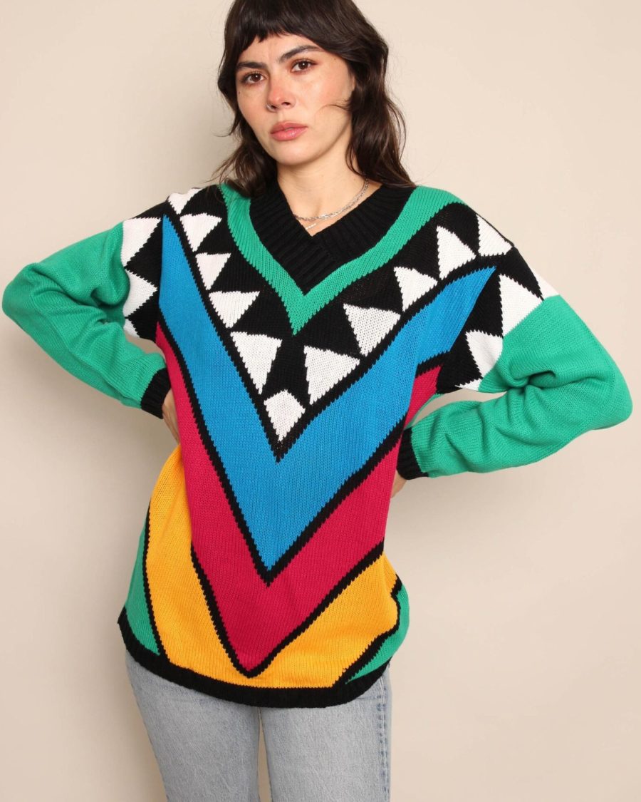 sparkpick features luxievintage etsy bold abstract sweater in sustainable fashion