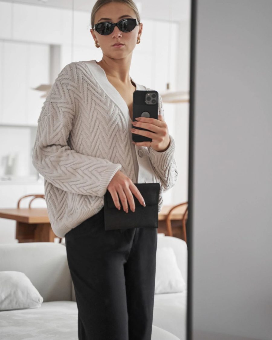 sparkpick features milavert herringbone line cardigan in sustainable fashion