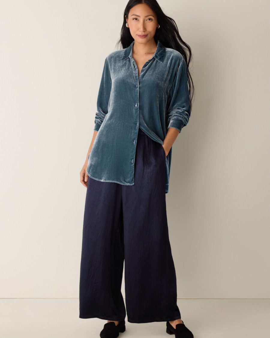 sparkpick features eileen fisher velvet shirt in sustainable fashion