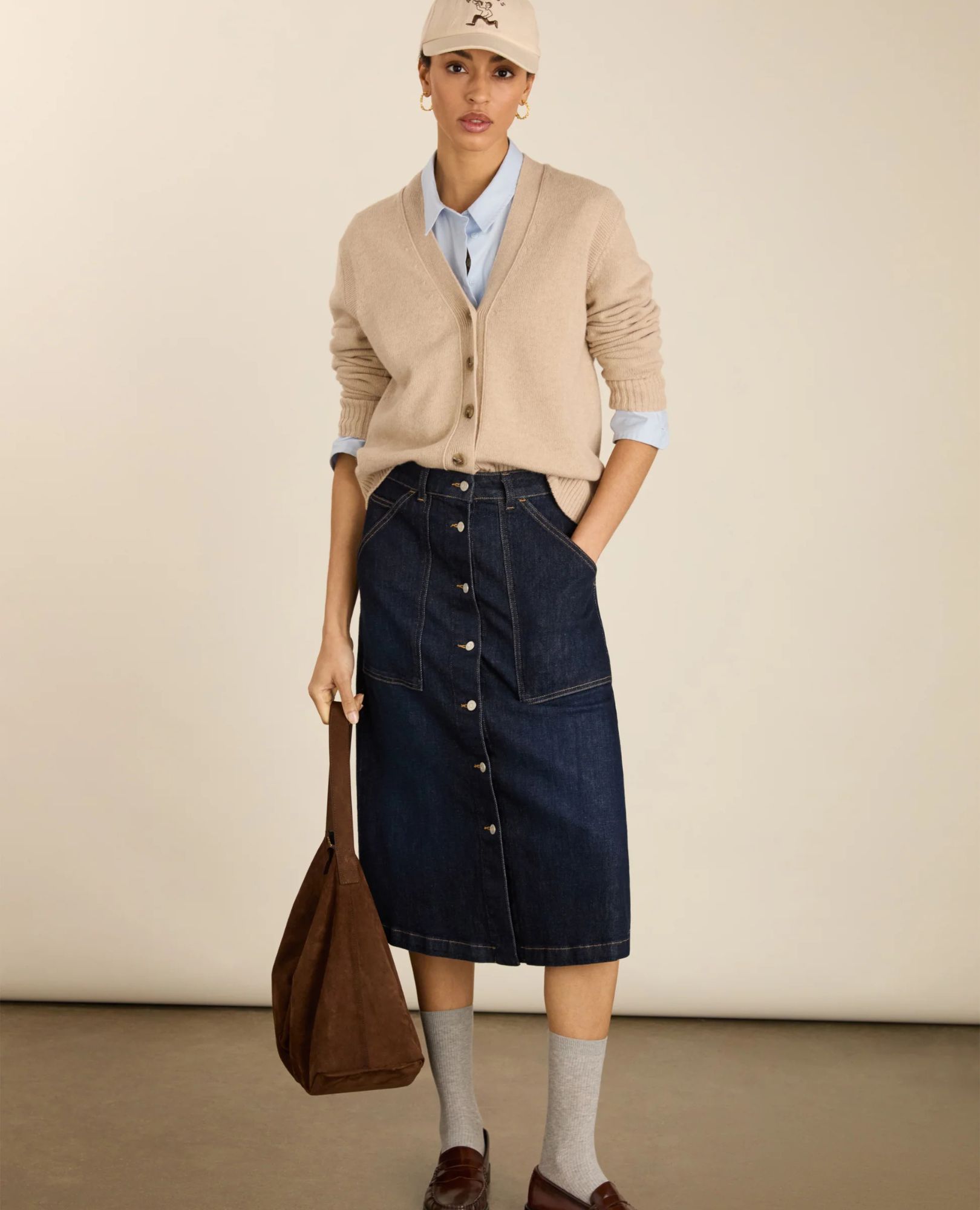 sparkpick features baukjen denim midi skirt in sustainable fashion