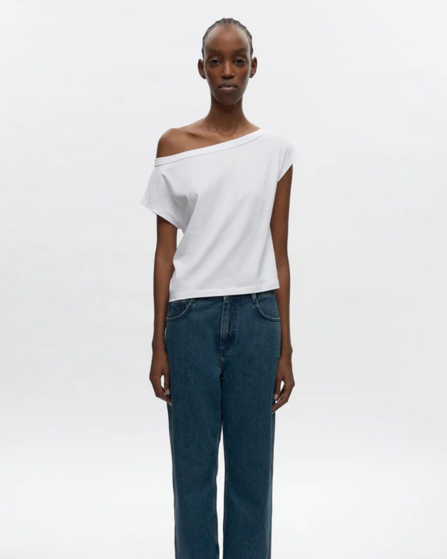 sparkpick features kotn off shoulder tee in sustainable fashion