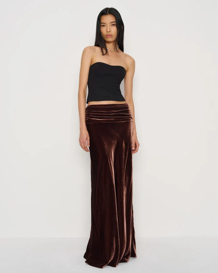 sparkpick features reformation velvet skirt in sustainable fashion