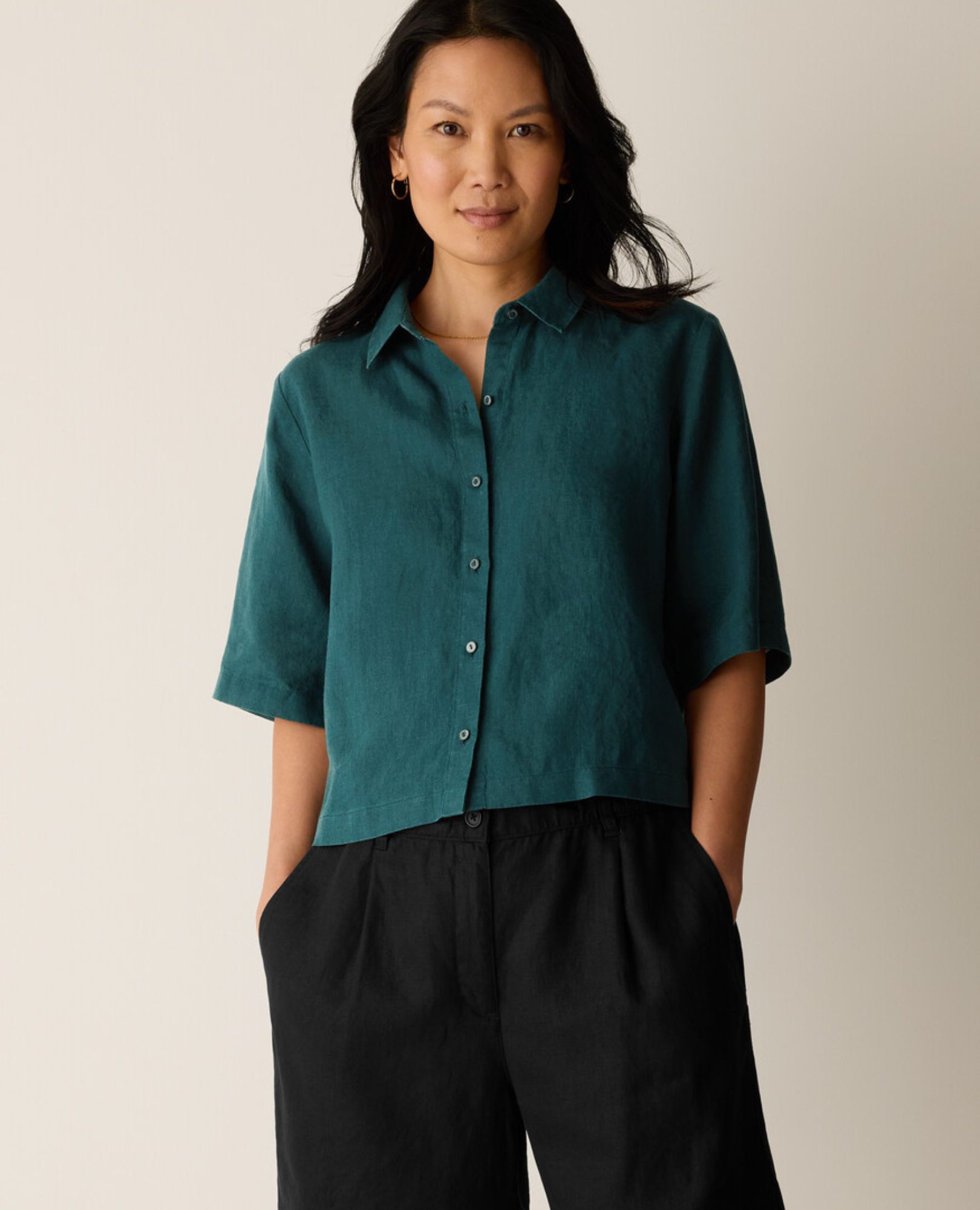 Sparkpick features eileen fisher elbow-sleeve shirt in sustainable fashion
