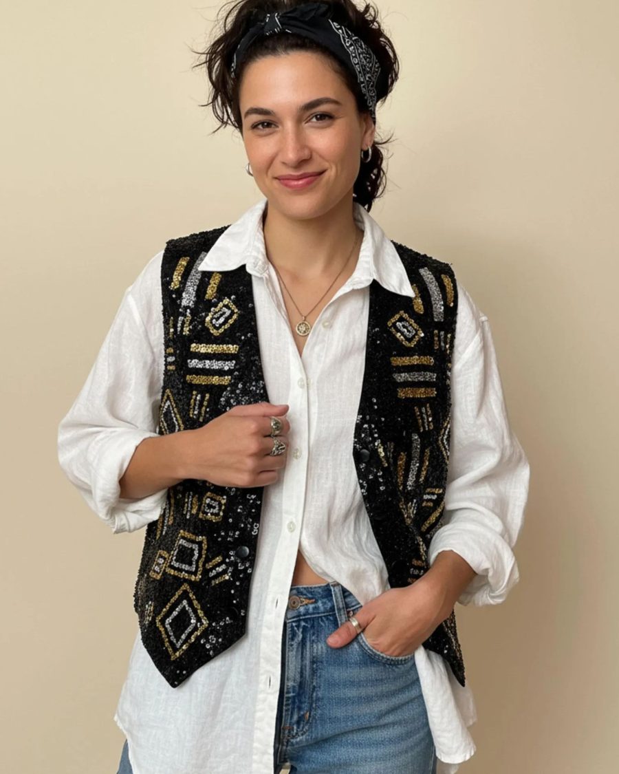 sparkpick features sparkandrebel vintage sequin vest in sustainable fashion