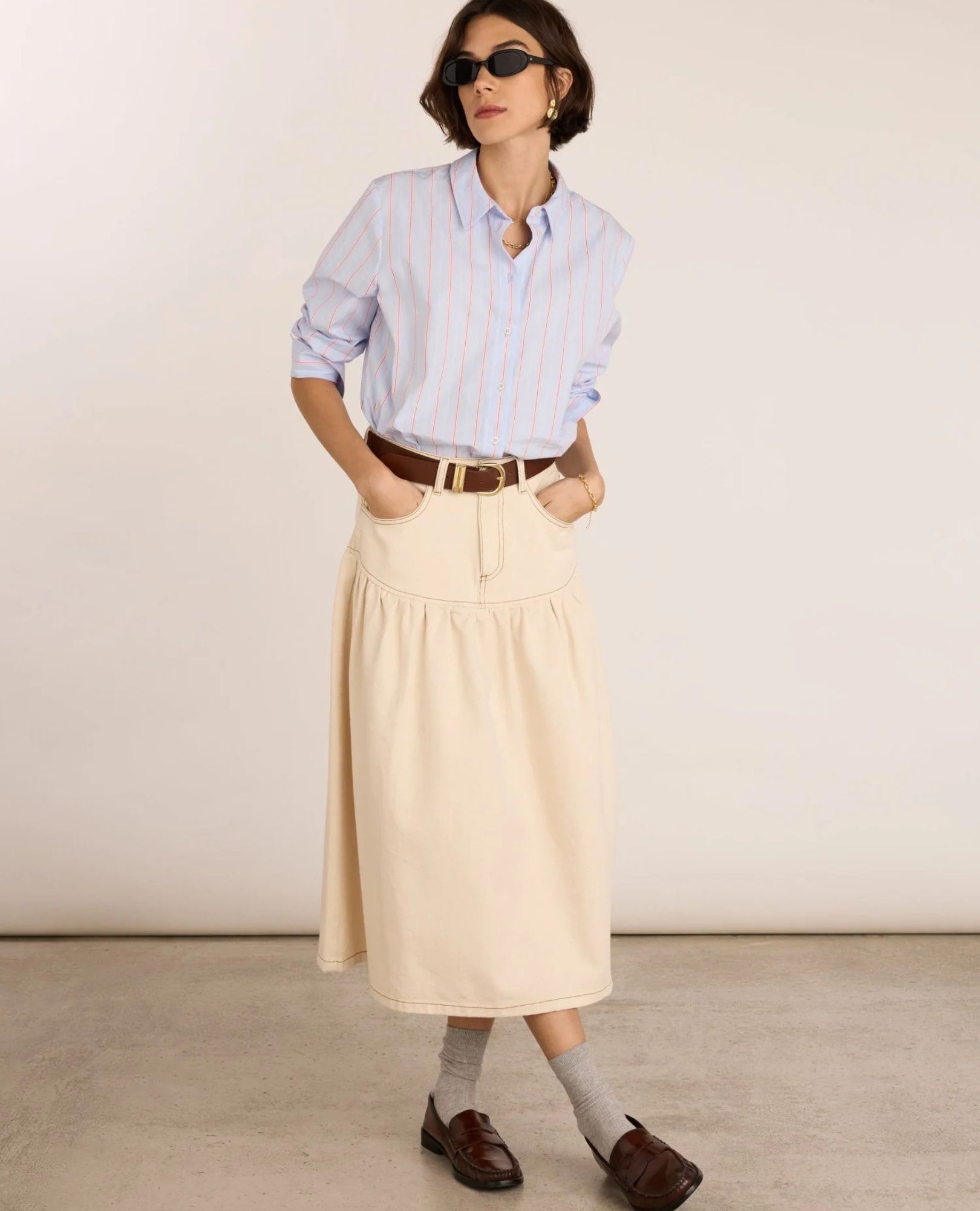 sparkpick features baukjen denim midi skirt in sustainable fashion