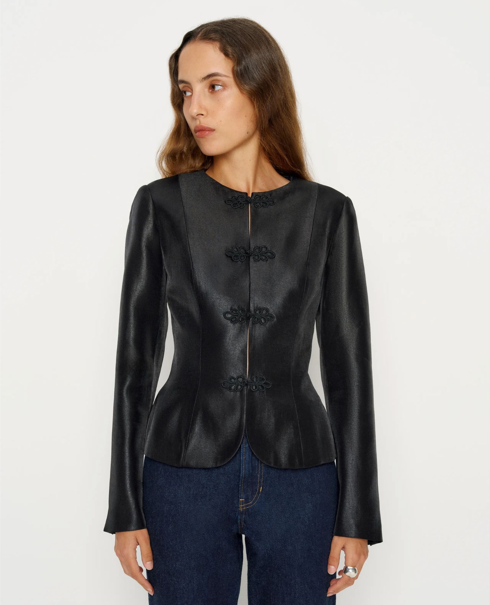 sparkpick features reformation slim fitting jacket in sustainable fashion