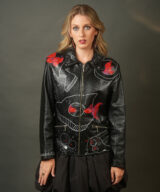 spark and rebel features aquatica upcycled leather hand painted artsy jacket in eco fashion