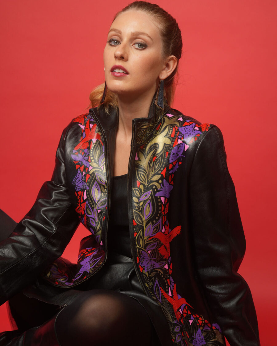 spark and rebel features birdy upcycled leather jacket in eco fashion