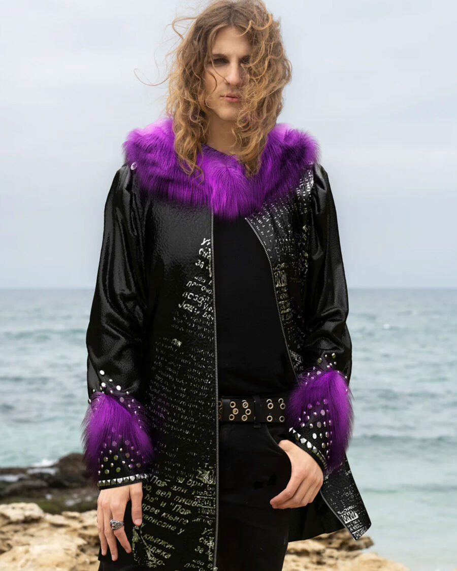 spark and rebel features digital rebelroyalty coat in eco fashion