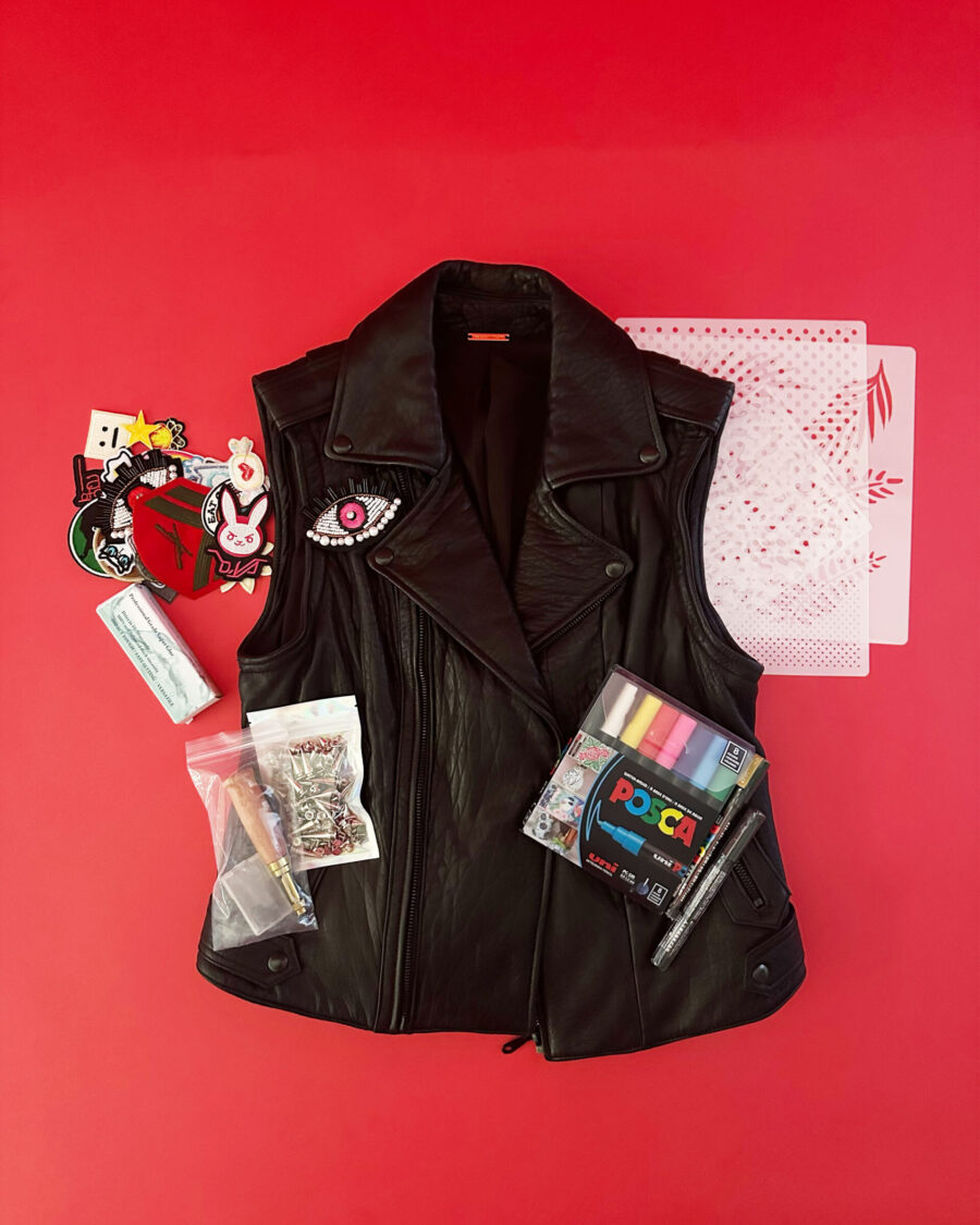 spark and rebel features diy kit with upcycled leather vest and accessories