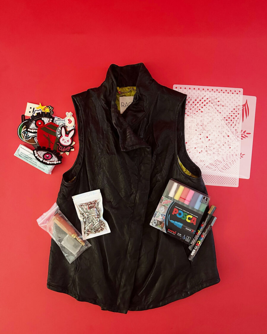 spark and rebel features diy kit with upcycled leather vest in eco fashion rachel roy