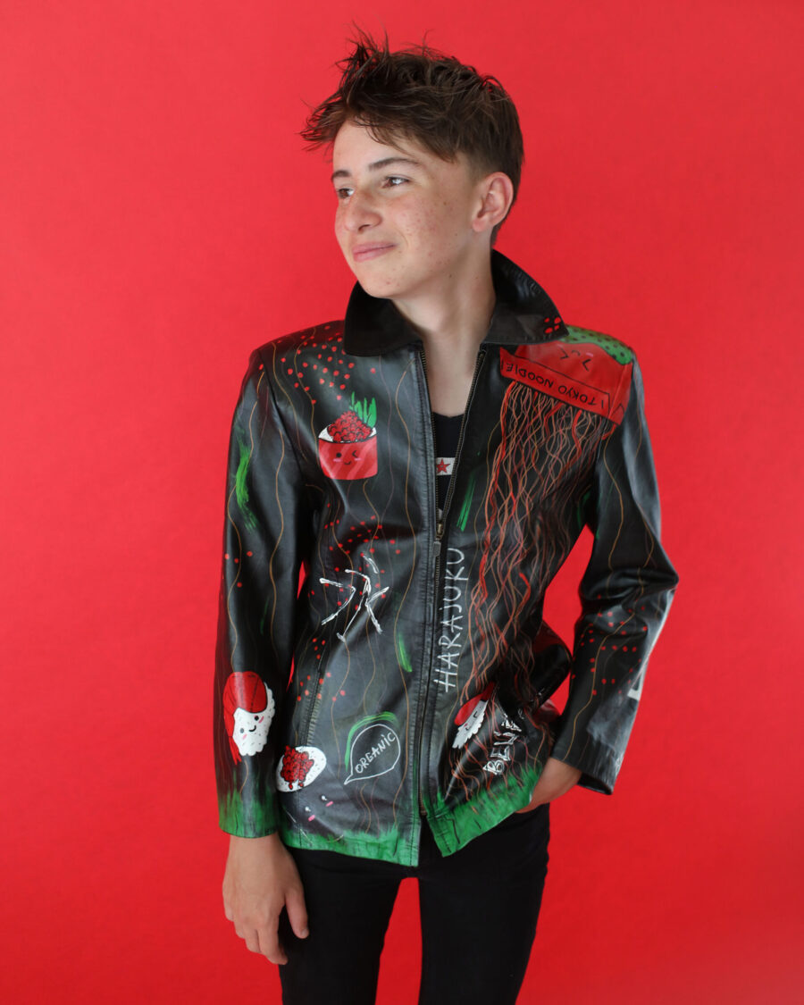 spark and rebel features unique upcycled leathe jacket for teens