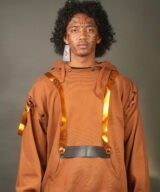 spark and rebel features upcycled leather pins for the modular hoodie in sustainable fashion