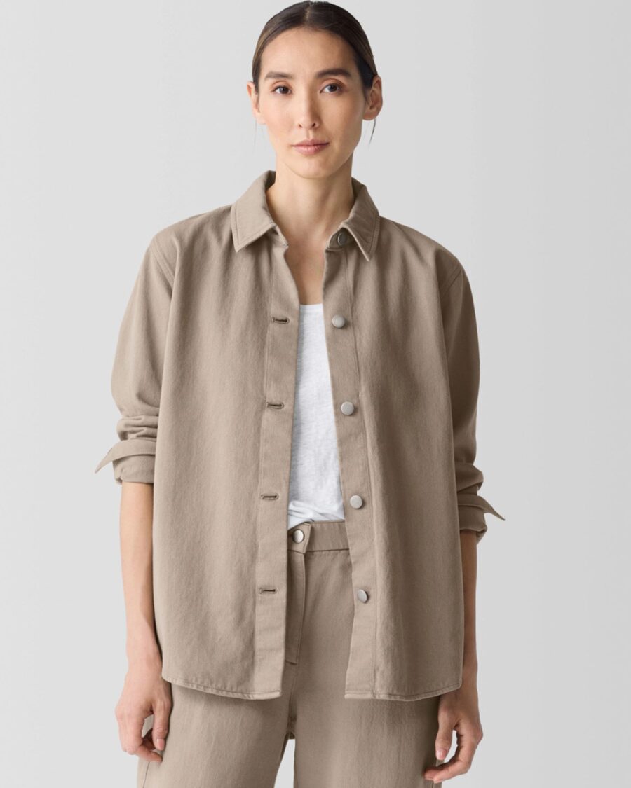 sparkpick features eileen fisher cotton shirt jacket   in sustainable fashion