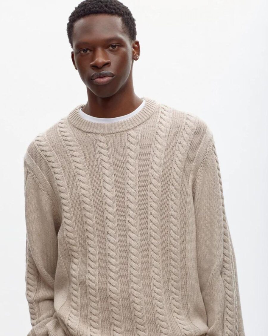 sparkpick features kotn cable sweater in sustainable fashion