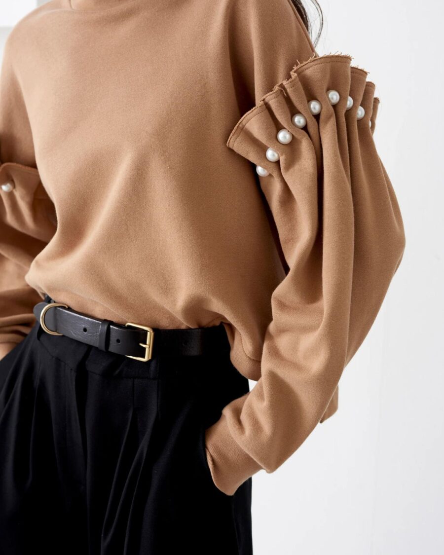 sparkpick features mother of pearl opal tan sweatshirt in sustainable fashion