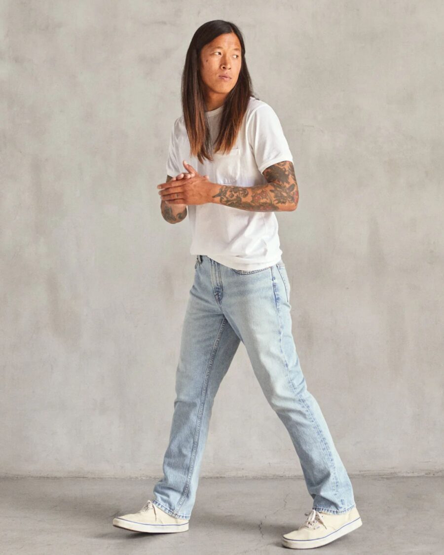 sparkpick features outerknown straight jean in sustainable fashion