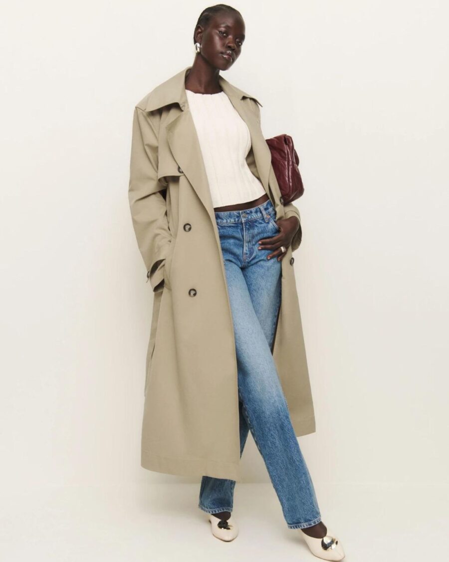 sparkpick features reformation classic trench coat in sustainable fashion