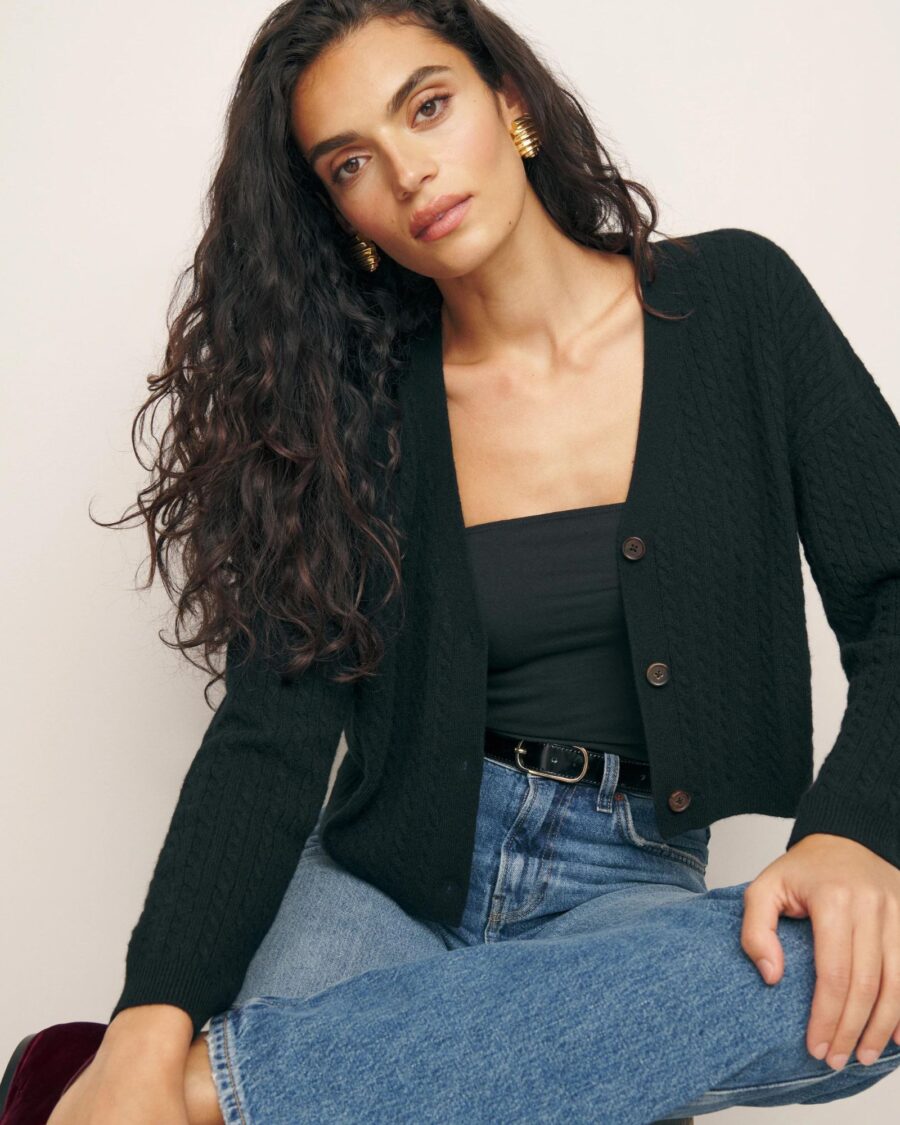 sparkpick features reformation cropped cashmere cardigan in sustainable fashion