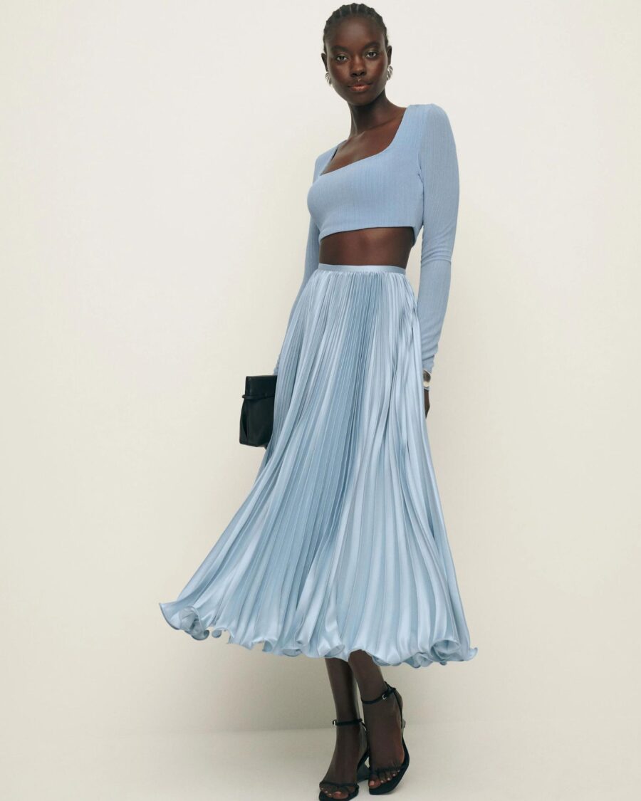 sparkpick features reformation satin skirt in sustainable fashion