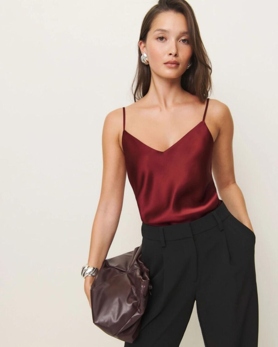 sparkpick features reformation satin top in sustainable fashion