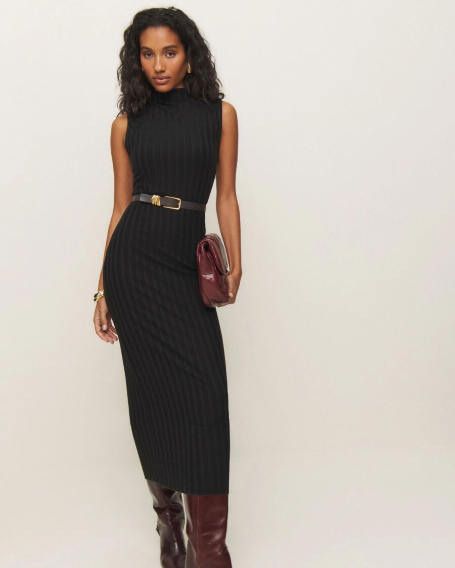 sparkpick features reformation turtleneck dress in sustainable fashion